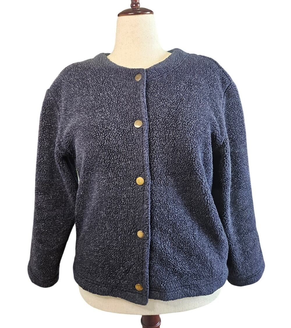 Real Comfort Women's Gray Textured Fleece Snap Front Jacket Cozy